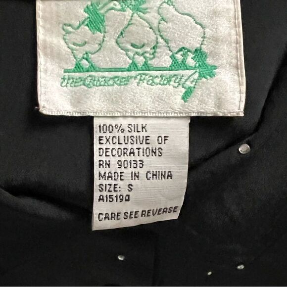 VTG 90s Quaker Factory Black Silk Crystal Soarkle Dot Popover Button Up Tunic S - Picture 11 of 11